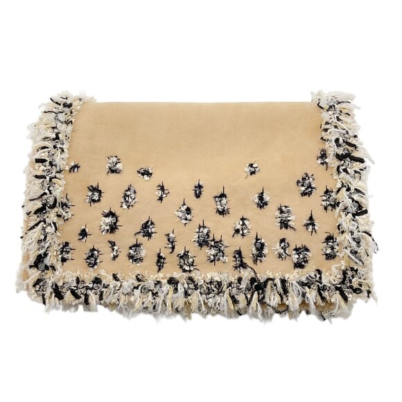 Chanel Beige 2005 Tweed Trimmed Lamb Shearling Scarf - Picture 1 of 10